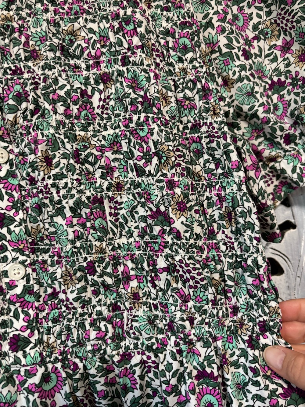 NEW J. Crew Factory Short-Sleeve Smocked Floral Green/Pink Shirt Dress - Picture 6 of 11